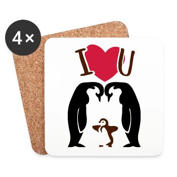 Pinguinfamilie - Pinguin - Eltern - Untersetzer (4er-Set) - Weiß - Vorne