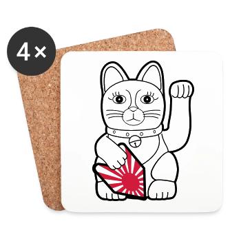 Maneki Neko "Rising Sun Flag" - Dark Contour - Coasters (set of 4) - white - Front