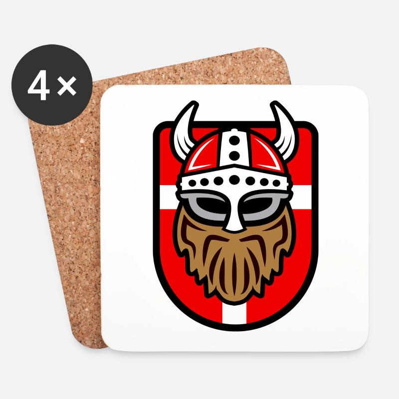 Cooler Wikinger mit Dänischer Flagge - Untersetzer (4er-Set) - Weiß