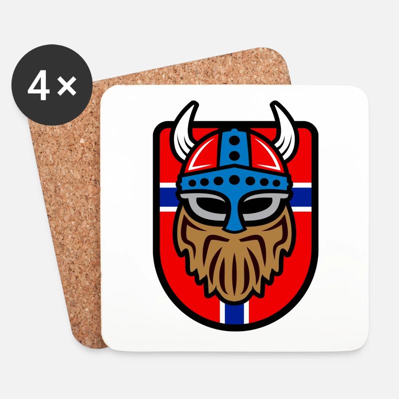 Cooler Wikinger Logo mit Norwegischer Flagge - Untersetzer (4er-Set) - Weiß