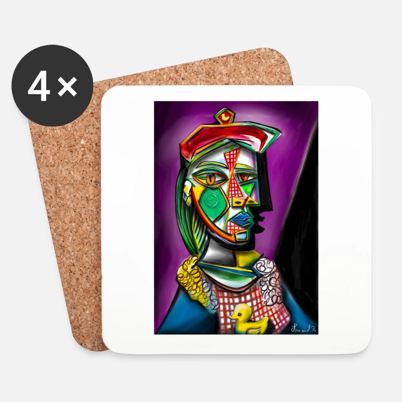 Frau mit Barett und quadratischem Kleid l Picasso - Untersetzer (4er-Set) - Weiß
