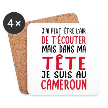 Dans ma tête je suis au Cameroun - Cadeau humour - Dessous de verre (lot de 4) - blanc - Devant