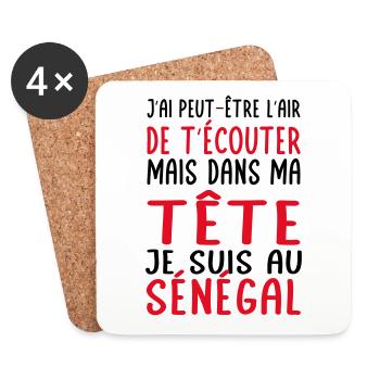Dans ma tête je suis au Sénégal - Cadeau humour - Dessous de verre (lot de 4) - blanc - Devant