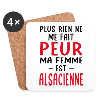 Rien ne me fait peur ma femme est Alsacienne - Dessous de verre (lot de 4) - blanc - Devant