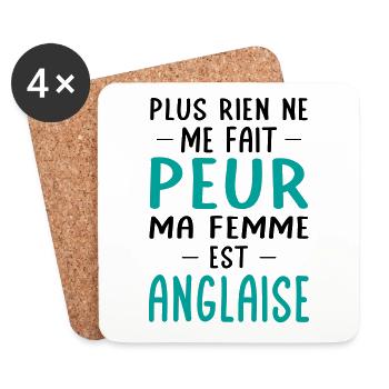 Rien ne me fait peur ma femme est Anglaise - Dessous de verre (lot de 4) - blanc - Devant