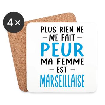 Rien ne me fait peur ma femme est Marseillaise - Dessous de verre (lot de 4) - blanc - Devant