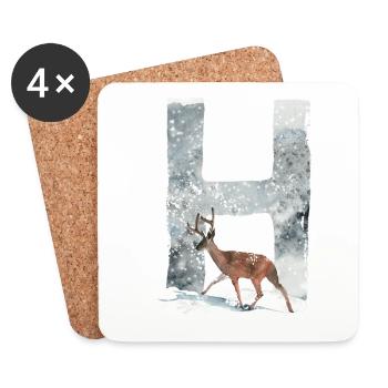 H – decorative character – winter - Coasters (set of 4) - white - Front