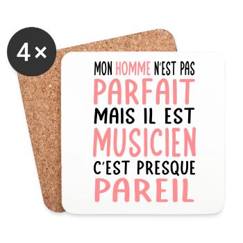 Mon homme n'est pas parfait mais il est musicien - Dessous de verre (lot de 4) - blanc - Devant