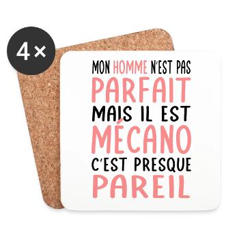 Mon homme n'est pas parfait mais il est mécano - Dessous de verre (lot de 4) - blanc - Devant