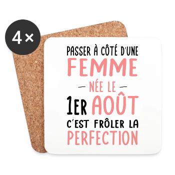 Anniversaire - Née le 1er Août Frôler perfection - Dessous de verre (lot de 4) - blanc - Devant