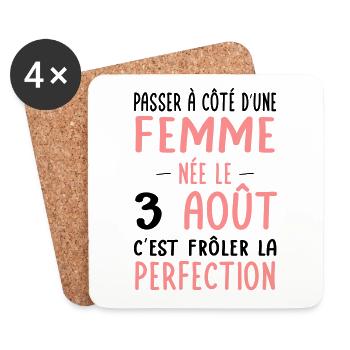 Anniversaire - Née le 3 Août Frôler perfection - Dessous de verre (lot de 4) - blanc - Devant