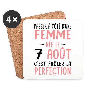 Anniversaire - Née le 7 Août Frôler perfection - Dessous de verre (lot de 4) - blanc - Devant
