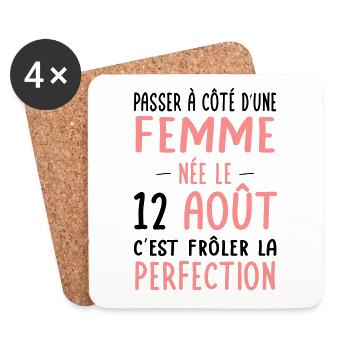 Anniversaire - Née le 12 Août Frôler perfection - Dessous de verre (lot de 4) - blanc - Devant