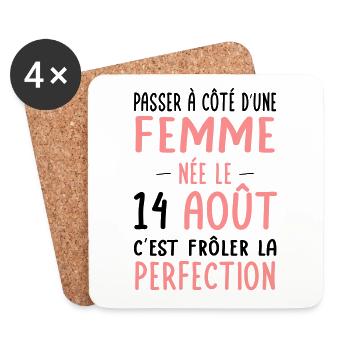 Anniversaire - Née le 14 Août Frôler perfection - Dessous de verre (lot de 4) - blanc - Devant