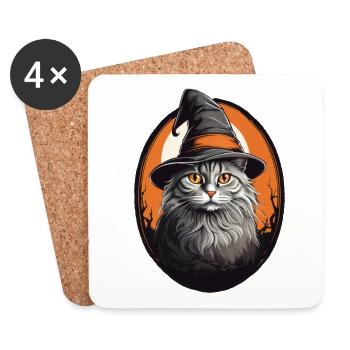 Chat d’Halloween - Dessous de verre (lot de 4) - blanc - Devant