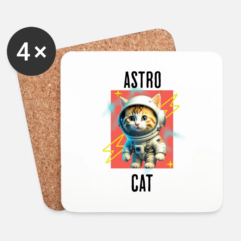 Astro Katze - Untersetzer (4er-Set) - Weiß