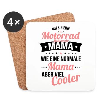 Motorradfahrende Mama wie normale Mama viel cooler - Untersetzer (4er-Set) - Weiß - Vorne