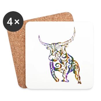 Taureau tribal - Dessous de verre (lot de 4) - blanc - Devant
