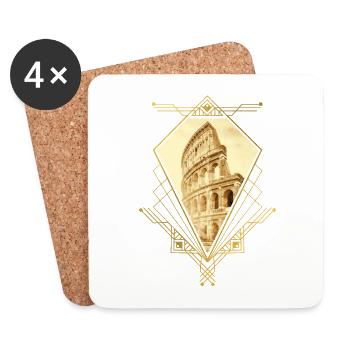 Rome Italy City Skyline Colosseum Gold Ornament - Coasters (set of 4) - white - Front