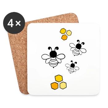 Abeilles en nid d’abeille - Dessous de verre (lot de 4) - blanc - Devant