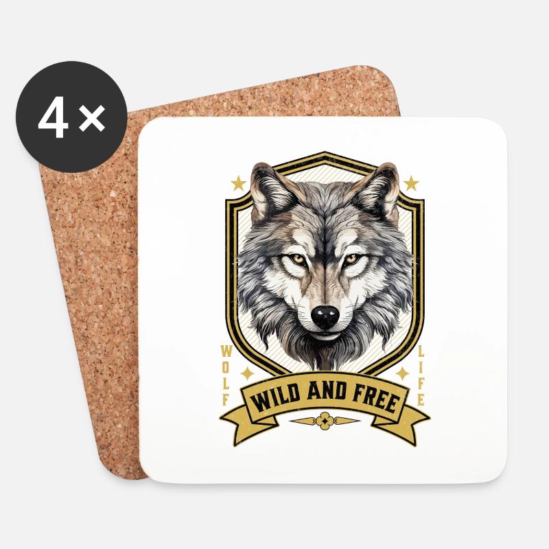 Wolf Wolf's Head Nature Wilderness Adventure Forest Art - Coasters (set of 4) - white