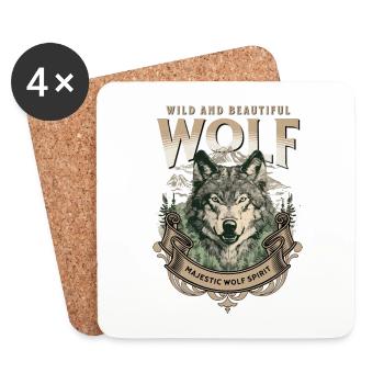 Loup tête de loup Nature nature sauvage aventure forêt Art - Dessous de verre (lot de 4) - blanc - Devant