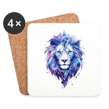 Lion, Tête De Lion, Animal, Géométrique, Coloré, Art, Motif - Dessous de verre (lot de 4) - blanc - Devant