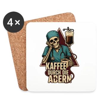 Kaffee Durch Die Adern – Pflegekraft Skelett - Untersetzer (4er-Set) - Weiß - Vorne