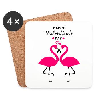Flamingos Valentinstag - Untersetzer (4er-Set) - Weiß - Vorne