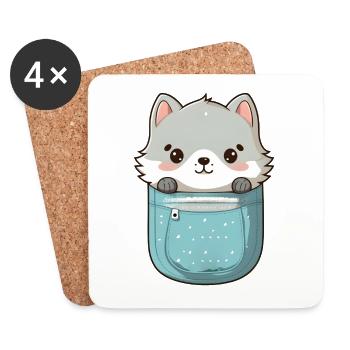 Kawaii Sacs Wolf - Dessous de verre (lot de 4) - blanc - Devant