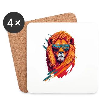 Roaring Retro: Aggressive Lion T-Shirt Art - Dessous de verre (lot de 4) - blanc - Devant