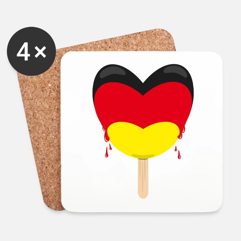 Deutschlandfahne mit Herz und Eis. - Untersetzer (4er-Set) - Weiß