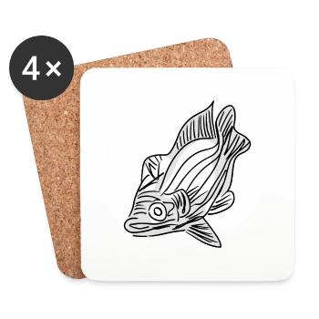 One-Line Asian-Inspired Fish - Coasters (set of 4) - white - Front