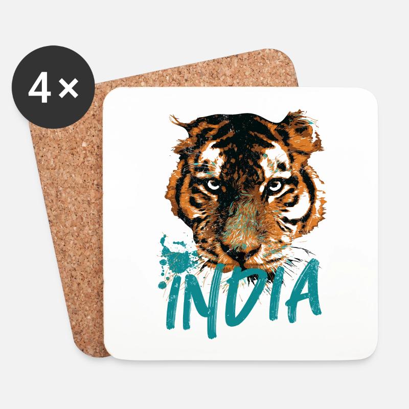 Indien, bengalisches Tigergesicht, Symbol Indiens - Untersetzer (4er-Set) - Weiß