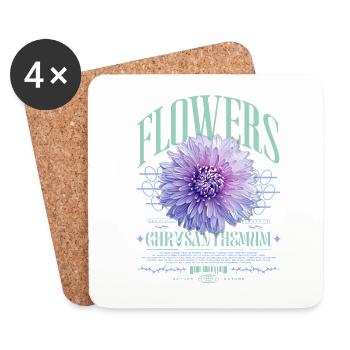 Chrysanthème Chrysanthèmes - Dessous de verre (lot de 4) - blanc - Devant