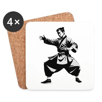 Shaolin Mönch - Kampfsport Sticker - Untersetzer (4er-Set) - Weiß - Vorne