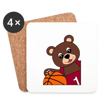 Ours avec ballon de basket - Motif de basket-ball - Dessous de verre (lot de 4) - blanc - Devant