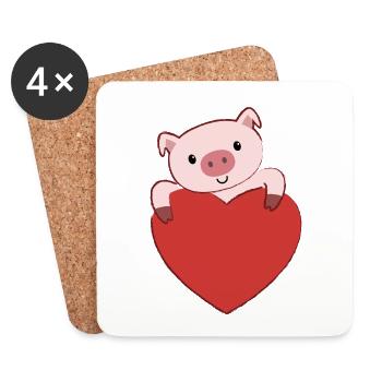 L’amour du cochon - Dessous de verre (lot de 4) - blanc - Devant