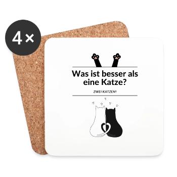 Was ist besser als eine Katze? - Zwei Katzen! - Untersetzer (4er-Set) - Weiß - Vorne