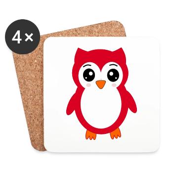 Owl red - Coasters (set of 4) - white - Front