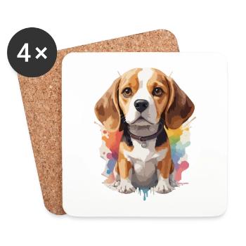 Portrait de chien beagle coloré - Dessous de verre (lot de 4) - blanc - Devant
