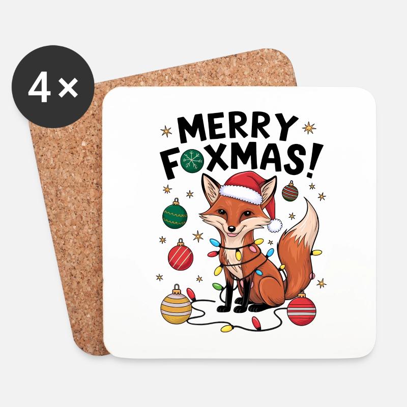 Fuchs Weihnachten Weihnachtspullover Merry Foxmas - Untersetzer (4er-Set) - Weiß