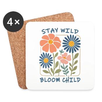Stay Wild Bloom Child Boho Blumen T-Shirt - Untersetzer (4er-Set) - Weiß - Vorne