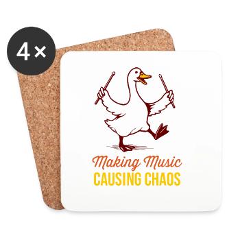 Funny Drummer Goose: Musikalisches Chaos - Untersetzer (4er-Set) - Weiß - Vorne
