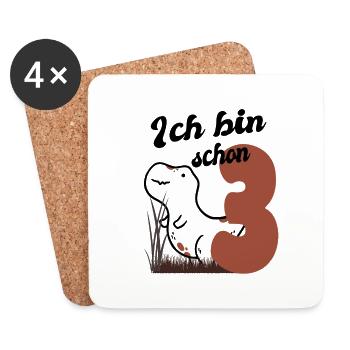 Kinder Geburtstag 3 Jahre Dino - Untersetzer (4er-Set) - Weiß - Vorne