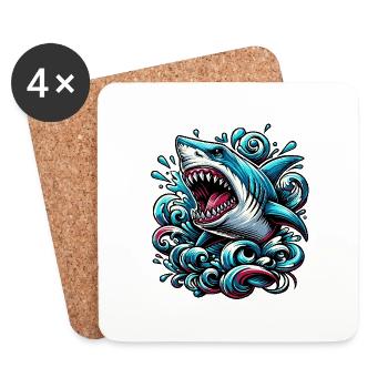 Shark Powerful Waves Tattoo Artwork - Coasters (set of 4) - white - Front