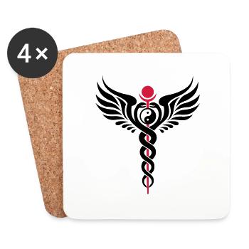 Caduceus, Yin Yang, Winged Serpent, Hermetic - Dessous de verre (lot de 4) - blanc - Devant