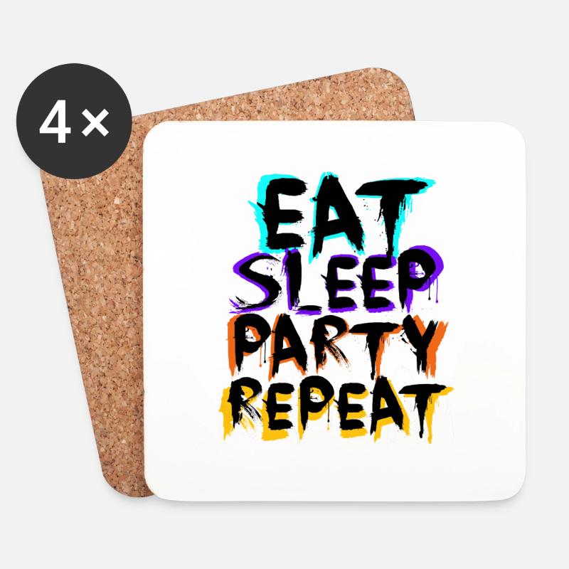 Eat Sleep Party Repeat - Black - Untersetzer (4er-Set) - Weiß