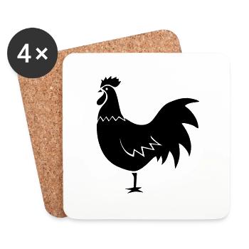 Coq - Poule - Dessous de verre (lot de 4) - blanc - Devant