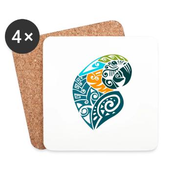 Blue and gold macaw tribal tattoo - Coasters (set of 4) - white - Front